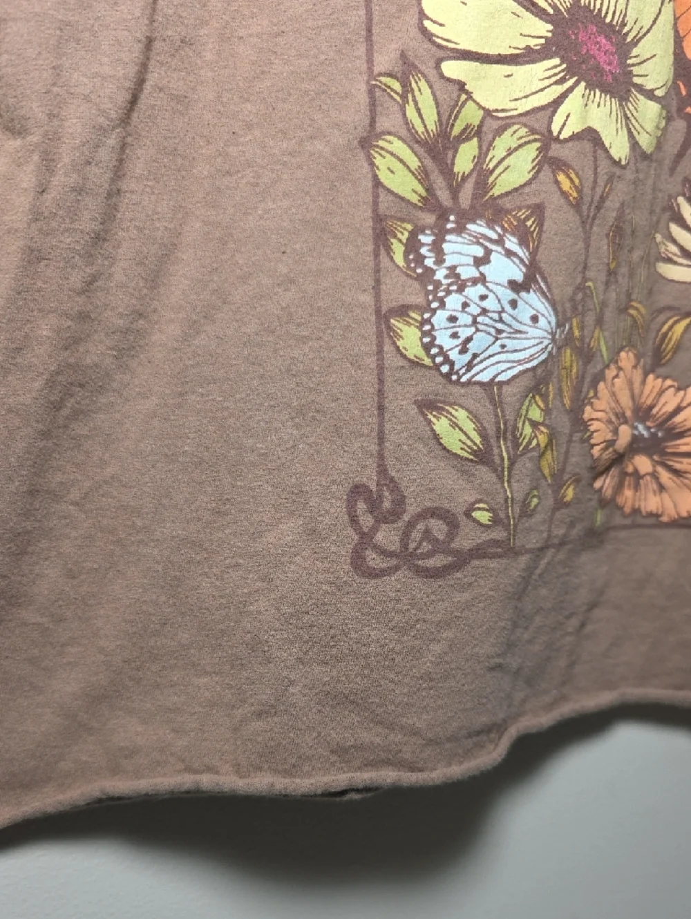 Fifth Sun Butterfly Floral Graphic Crop Top Brown Cottagecore Boho Large - Picture 4 of 6
